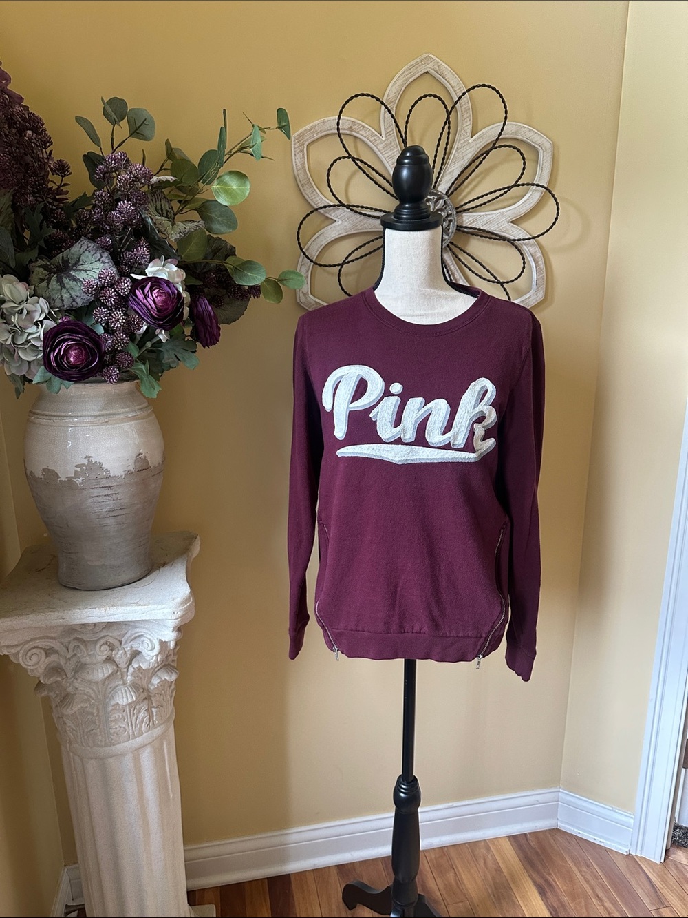PINK Victoria's Secret Maroon Crewneck Sweatshirt with White Logo